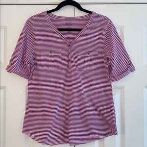 Croft & Barrow Striped T-Shirt Top Pink/White Short Sleeve Casual Comfy